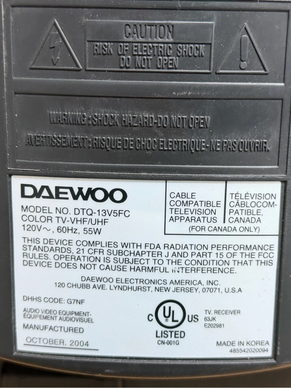 Daewoo DTQ-13V5FC CRT Vintage Retro Gaming Mini TV 13” Tested Working No Remote